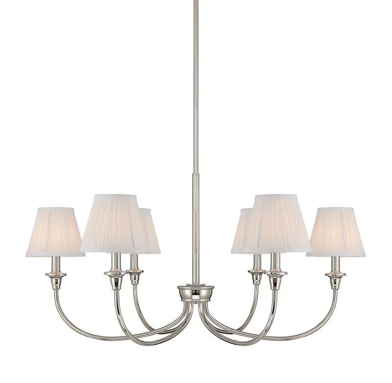 Cambria 6-light Chandelier in Polished Nickel Gathered White Shades — Golden Lighting LED Pendant Lights  