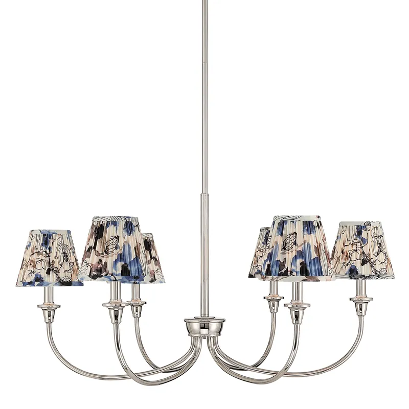 Cambria 6-light Chandelier in Polished Nickel & Blue Poppy Shades — Golden Lighting LED Pendant Lights  