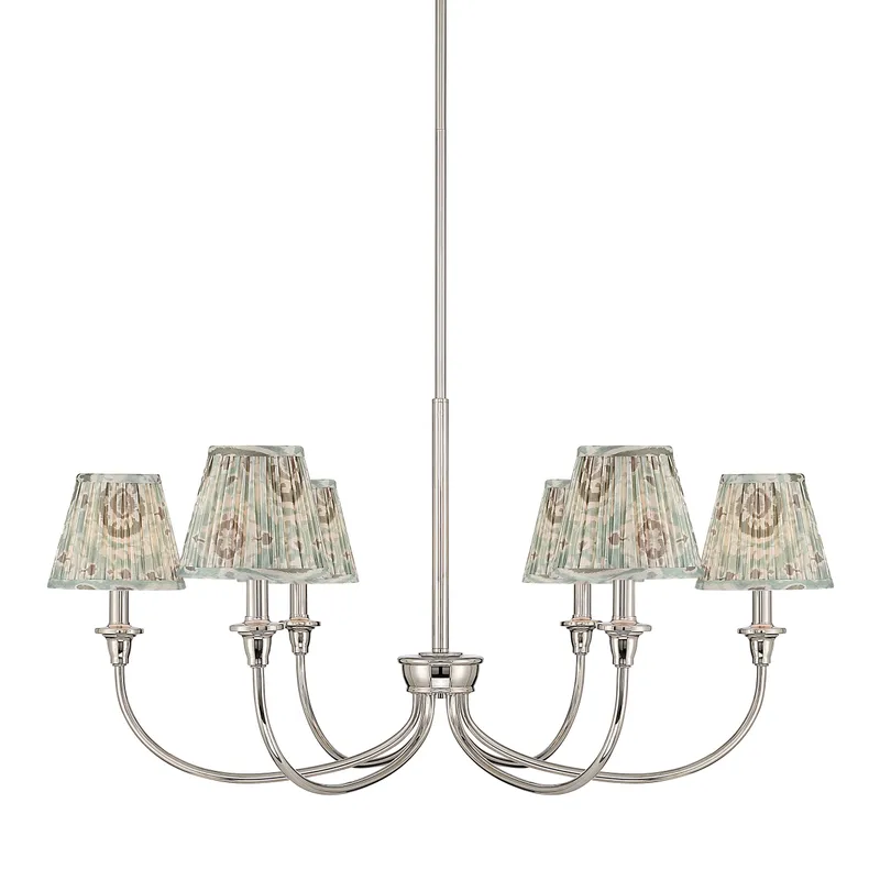 Cambria 6-light Chandelier in Polished Nickel with Aqua Verde Shades — Golden Lighting LED Pendant Lights  