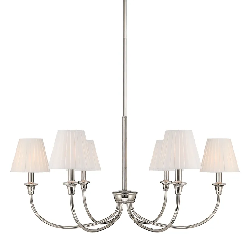 Cambria 6-light Chandelier in Polished Nickel & Pleated White Shades — Golden Lighting LED Pendant Lights  