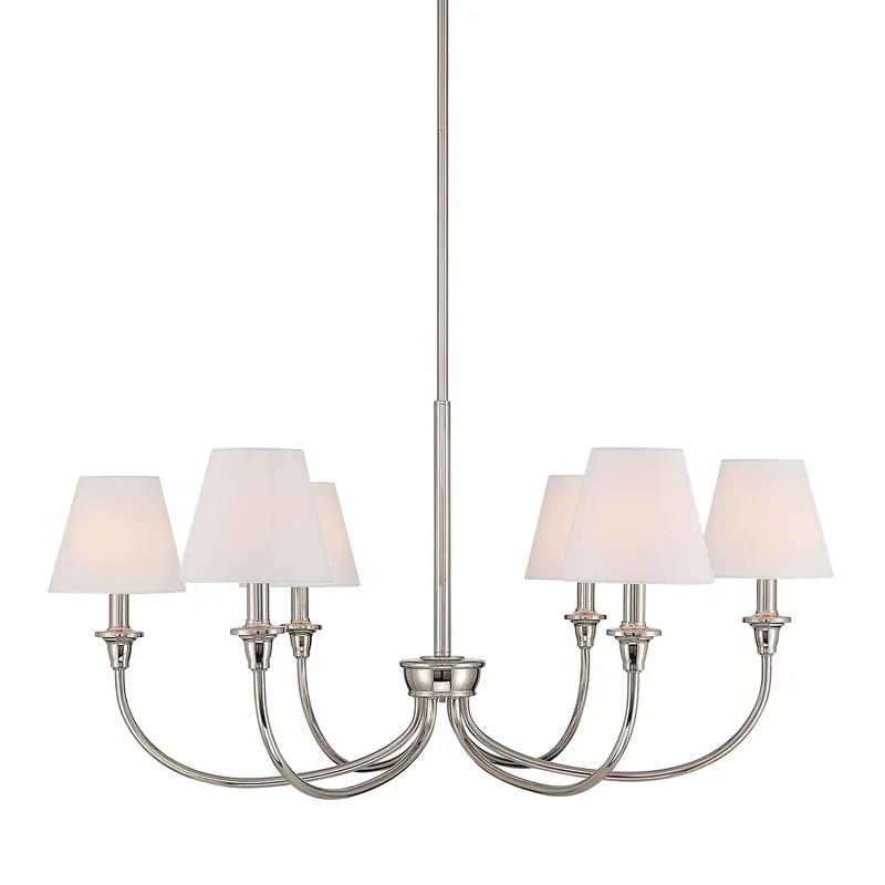 Cambria 6-light Chandelier in Polished Nickel with White Shades — Golden Lighting LED Pendant Lights  