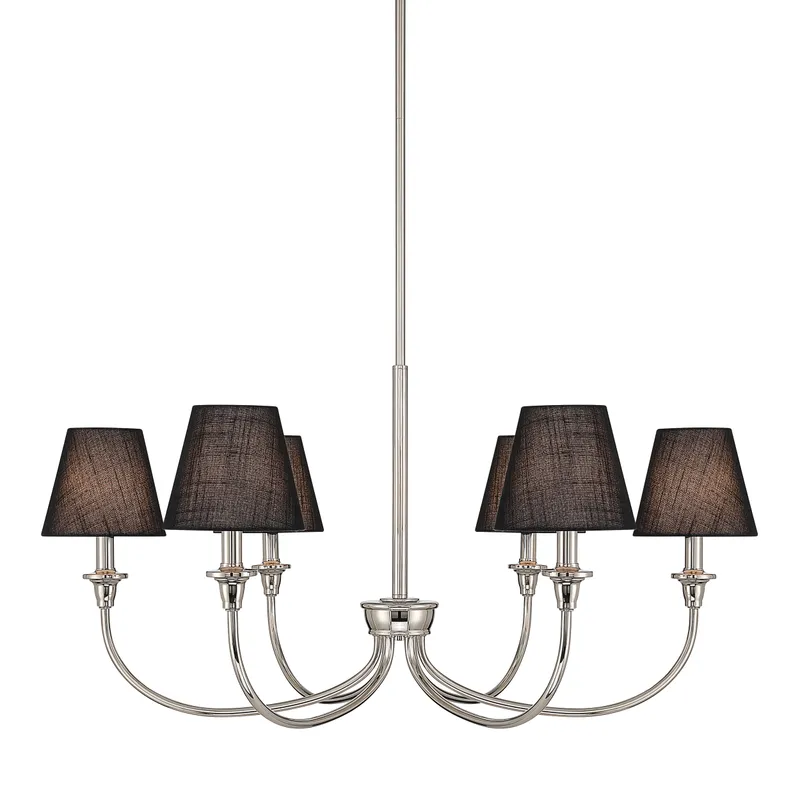 Cambria 6-light Chandelier in Polished Nickel with Black Shades — Golden Lighting LED Pendant Lights  