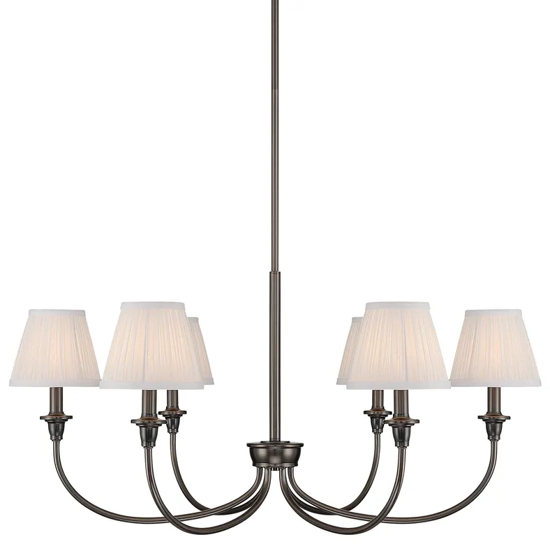 Cambria 6-light Chandelier in Oil Rubbed Bronze & Gathered White Shades — Golden Lighting LED Pendant Lights  
