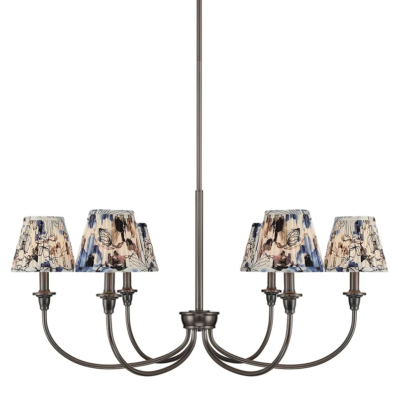Cambria 6-light Chandelier in Oil Rubbed Bronze with Blue Poppy Shades — Golden Lighting LED Pendant Lights  