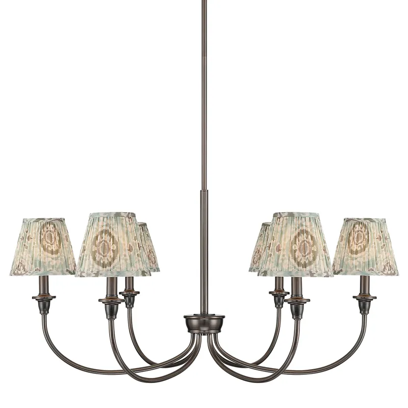 Cambria 6-Light Chandelier in Oil Rubbed Bronze & Aqua Verde Shades — Golden Lighting LED Pendant Lights  