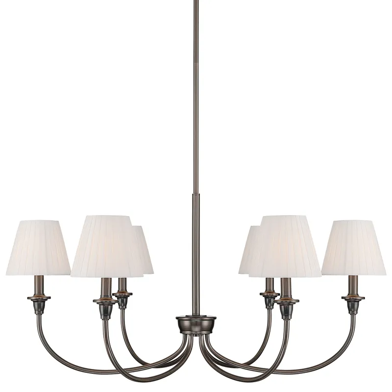 Cambria 6-Light Chandelier in Oil Rubbed Bronze & Pleated White Shades — Golden Lighting LED Pendant Lights  