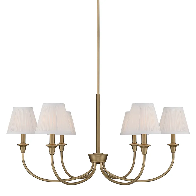 Cambria 6-Light Chandelier in Brushed Champagne Brass & Gathered White Shade — Golden Lighting LED Pendant Lights  