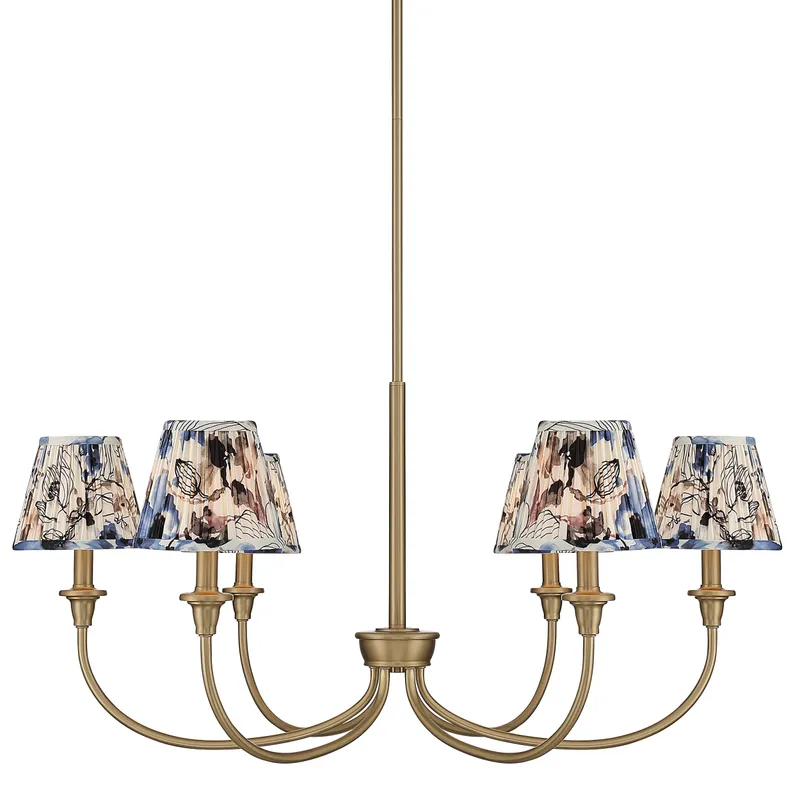 Cambria 6-Light Chandelier in Brushed Champagne Brass & Blue Poppy Shade — Golden Lighting LED Pendant Lights  