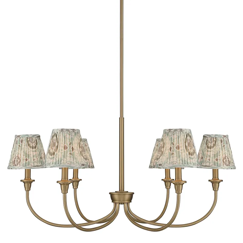 Cambria 6-Light Chandelier in Brushed Champagne Brass & Aqua Verde Shades — Golden Lighting LED Pendant Lights  