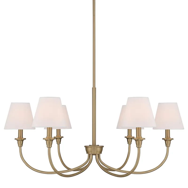 Cambria 6-Light Chandelier in Brushed Champagne Brass with White Shades — Golden Lighting LED Pendant Lights  