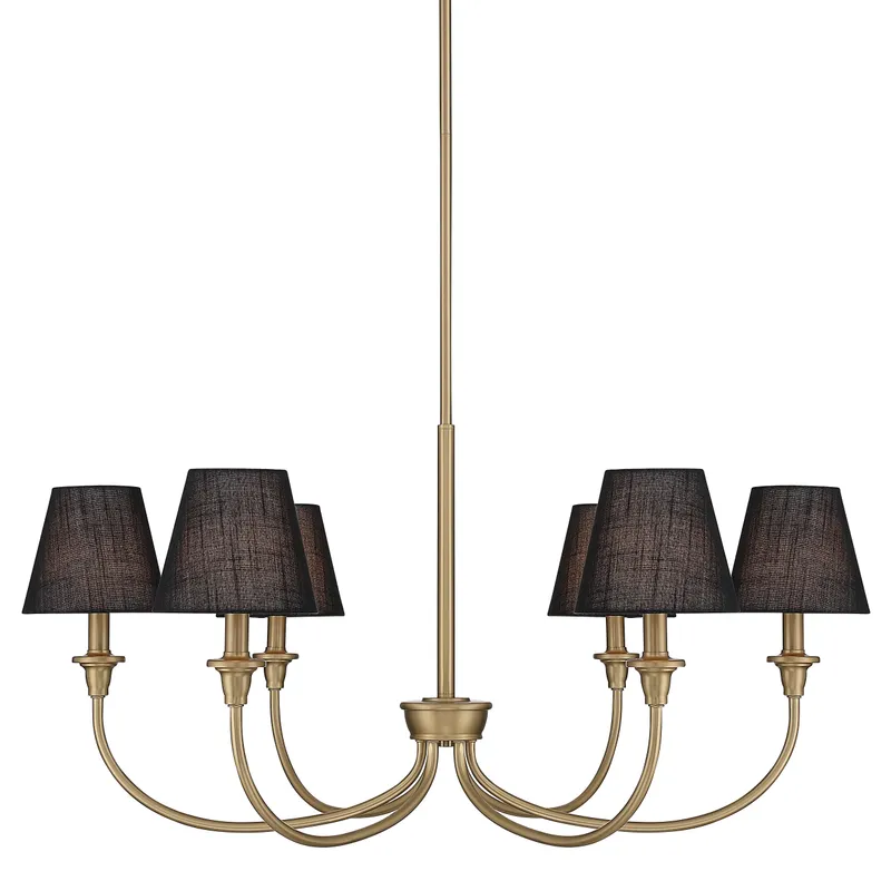 Cambria 6-Light Chandelier in Brushed Champagne Brass with Black Shades — Golden Lighting LED Pendant Lights  