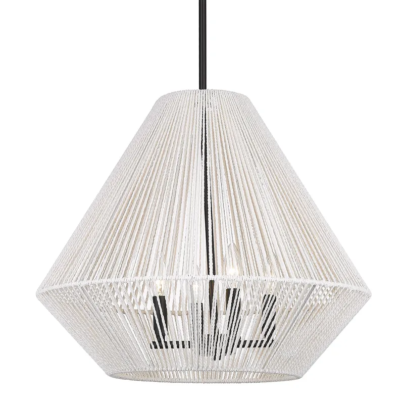 Golden Lighting Valentina 4-light Pendant in Matte Black and Bleached White Raphia Rope shade — Golden Lighting LED Pendant Lights  