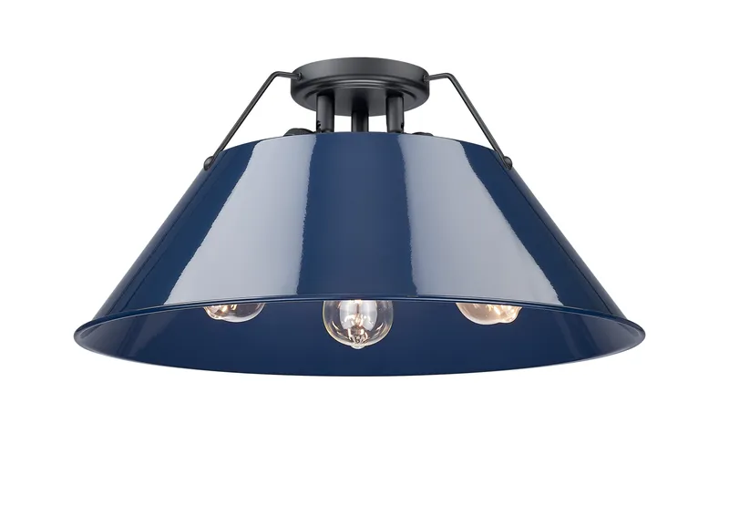 Yep by Golden Lighting Orwell 3-light Flush Mount in Matte Black and Navy Blue shade — Golden Lighting LED Ceiling Lights 60.0W 
