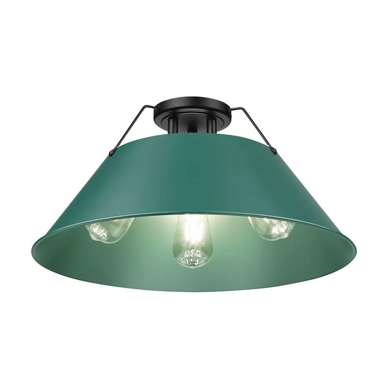 Yep by Golden Lighting Orwell 3-light Flush Mount in Matte Black and Pine Green shade — Golden Lighting LED Ceiling Lights 60.0W 
