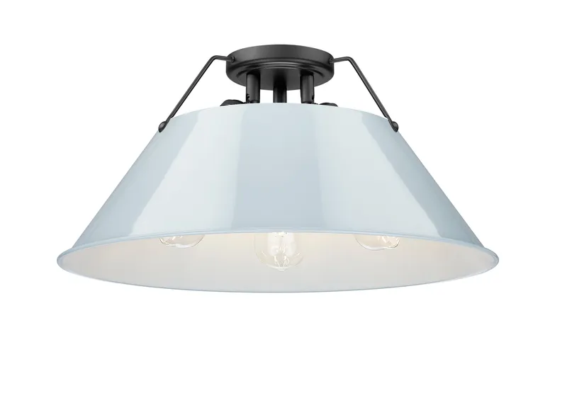 Yep by Golden Lighting Orwell 3-light Flush Mount in Matte Black and Dusky Blue shade — Golden Lighting LED Ceiling Lights  