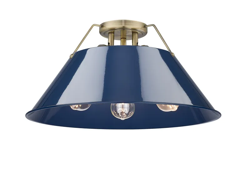 Yep by Golden Lighting Orwell 3-light Flush Mount in Aged Brass and Navy Blue shade — Golden Lighting LED Ceiling Lights  