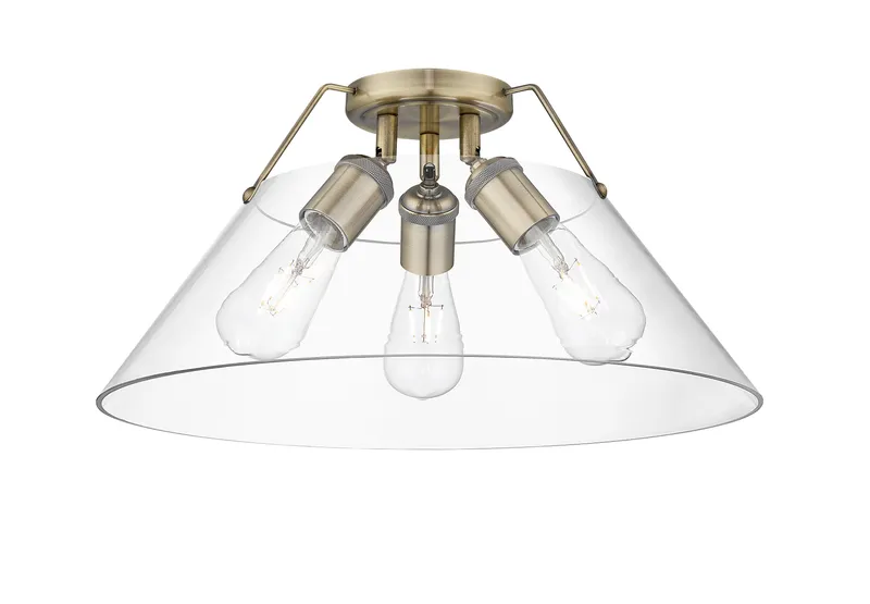 Yep by Golden Lighting Orwell 3-light Flush Mount in Aged Brass and Clear Glass — Golden Lighting LED Ceiling Lights  