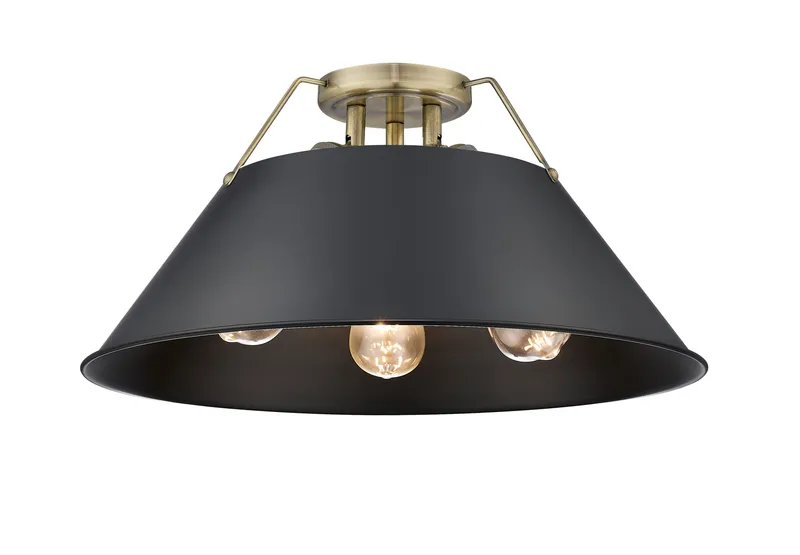 Yep by Golden Lighting Orwell 3-light Flush Mount in Aged Brass and Matte Black shade — Golden Lighting LED Ceiling Lights 60.0W 