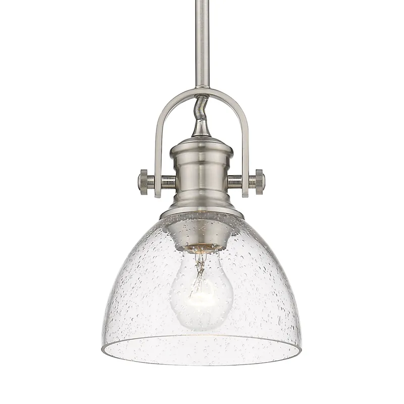 Yep by Golden Lighting Hines 1-light 7in Pendant in Pewter and Seeded Glass — Golden Lighting LED Pendant Lights 100.0W 
