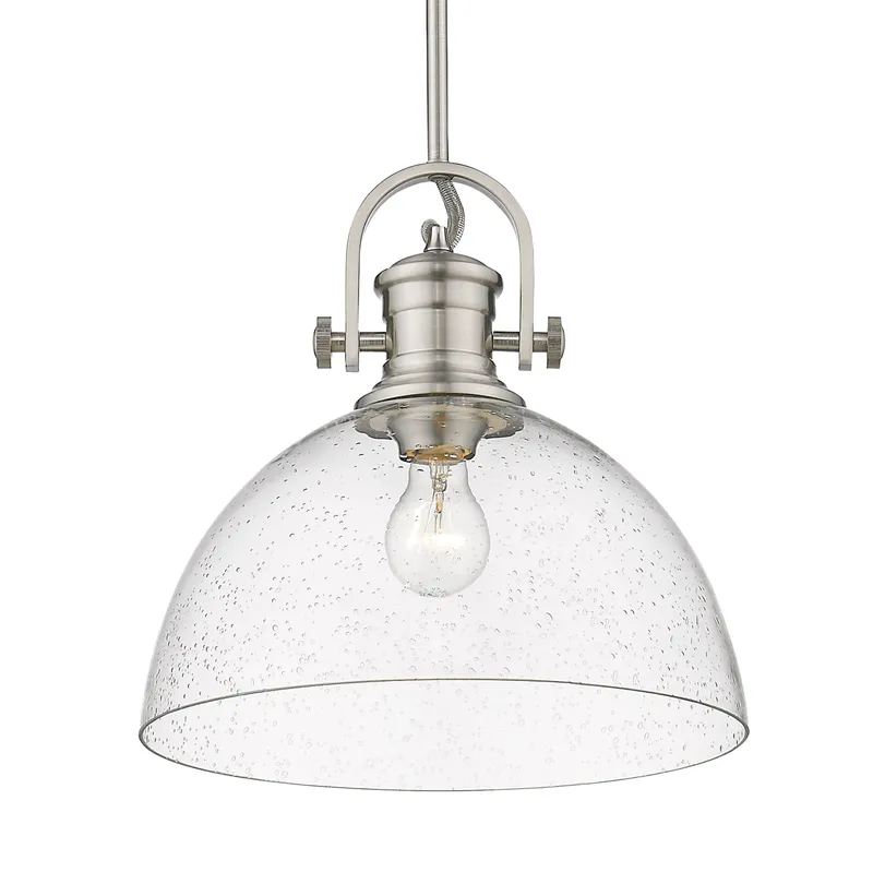 Yep by Golden Lighting Hines 1-light 14in Pendant in Pewter and Seeded Glass — Golden Lighting LED Pendant Lights 100.0W 