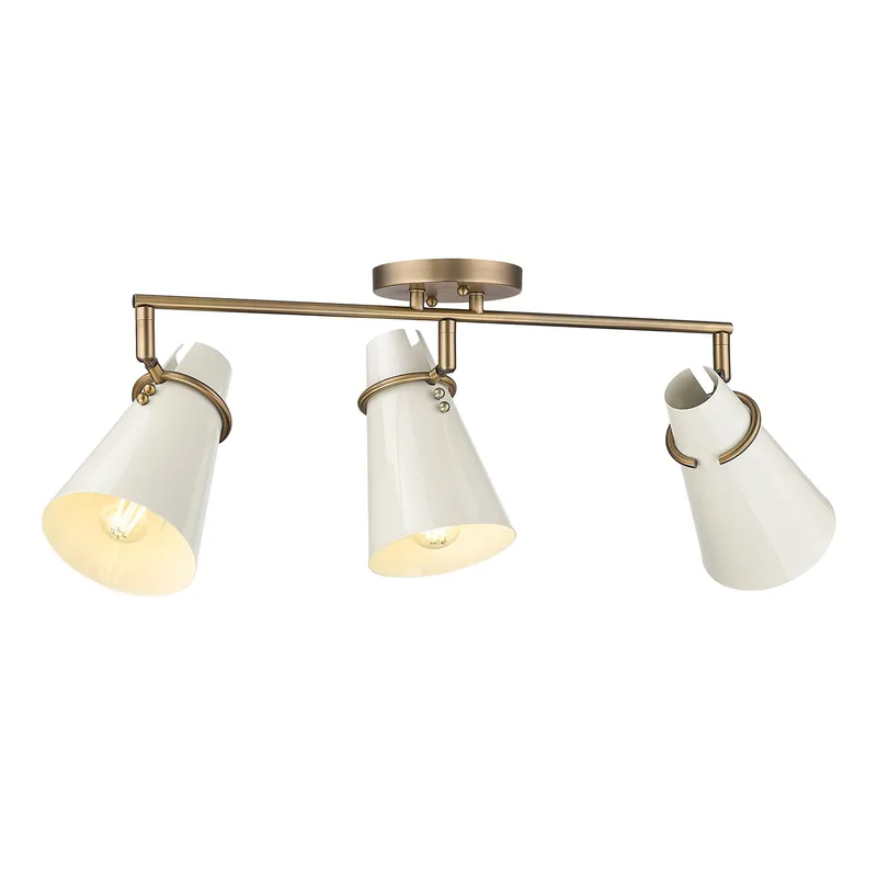 Golden Lighting Reeva 3-light Semi-Flush Mount in Modern Brass and Glossy Ecru shade — Golden Lighting LED Ceiling Lights  