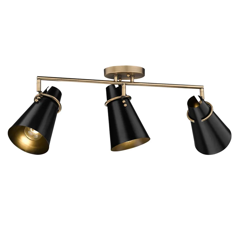 Golden Lighting Reeva 3-light Semi-Flush Mount in Modern Brass and Matte Black shade — Golden Lighting LED Ceiling Lights  