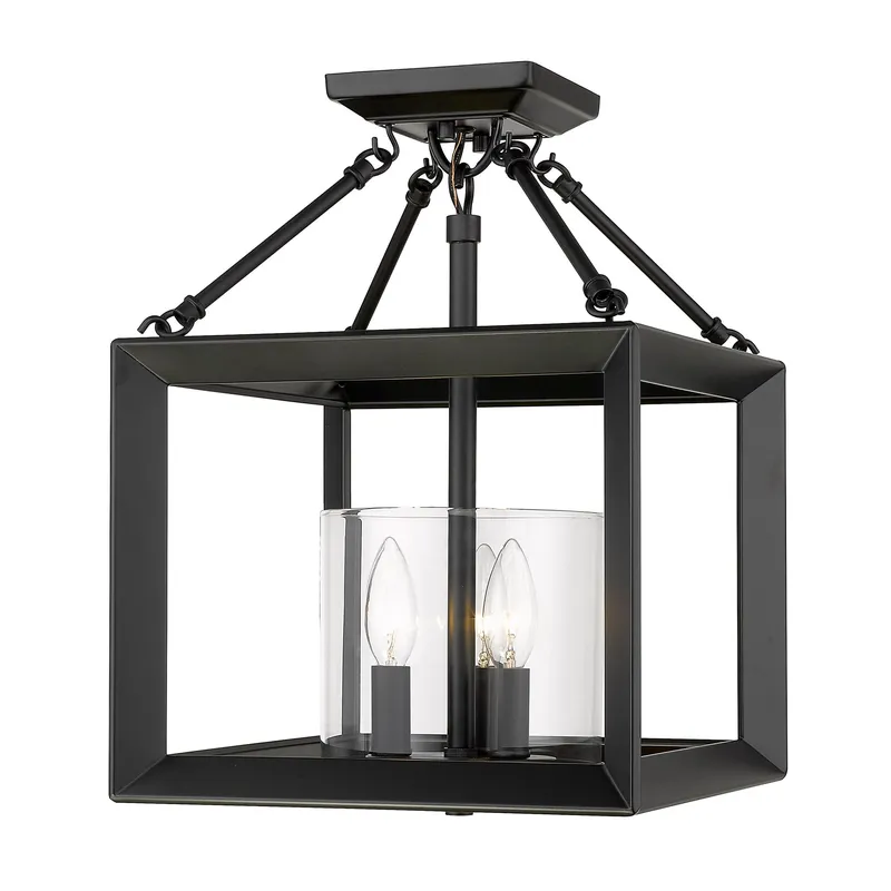 Golden Lighting Smyth 3-light 17"H Semi-Flush Mount in Matte Black and Clear Glass — Golden Lighting LED Pendant Lights  