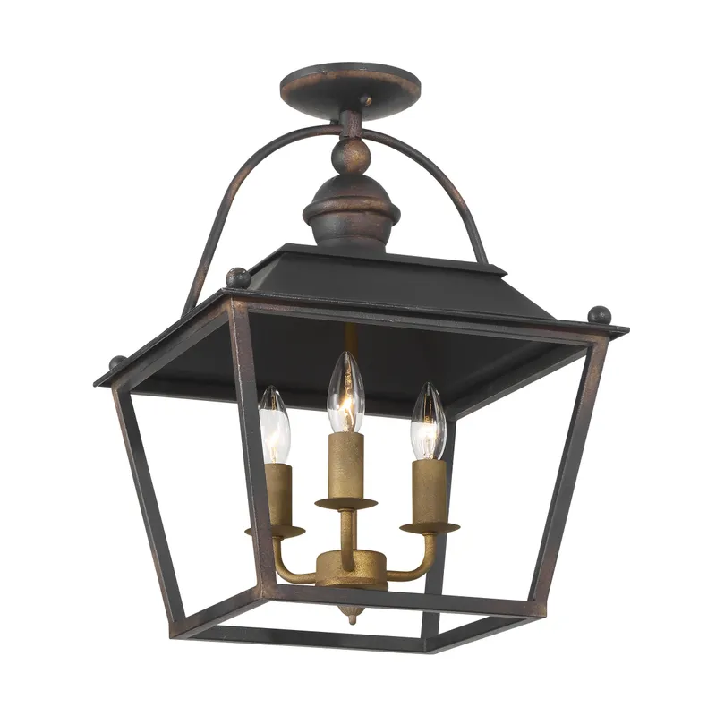 Golden Lighting Christoff 3-light Semi-Flush Mount in Antique Black Iron — Golden Lighting LED Pendant Lights 60.0W 
