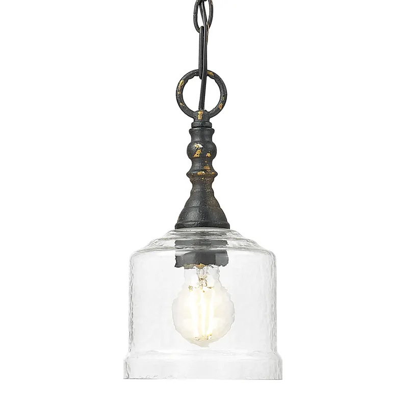 Golden Lighting Keating 1-light Pendant in Antique Black Iron and Hammered Water Glass — Golden Lighting LED Pendant Lights  