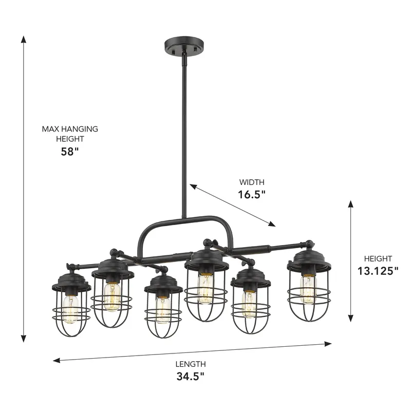 Wry Lighting Seaport 6-light Island Light in Matte Black — Golden Lighting LED Pendant Lights  