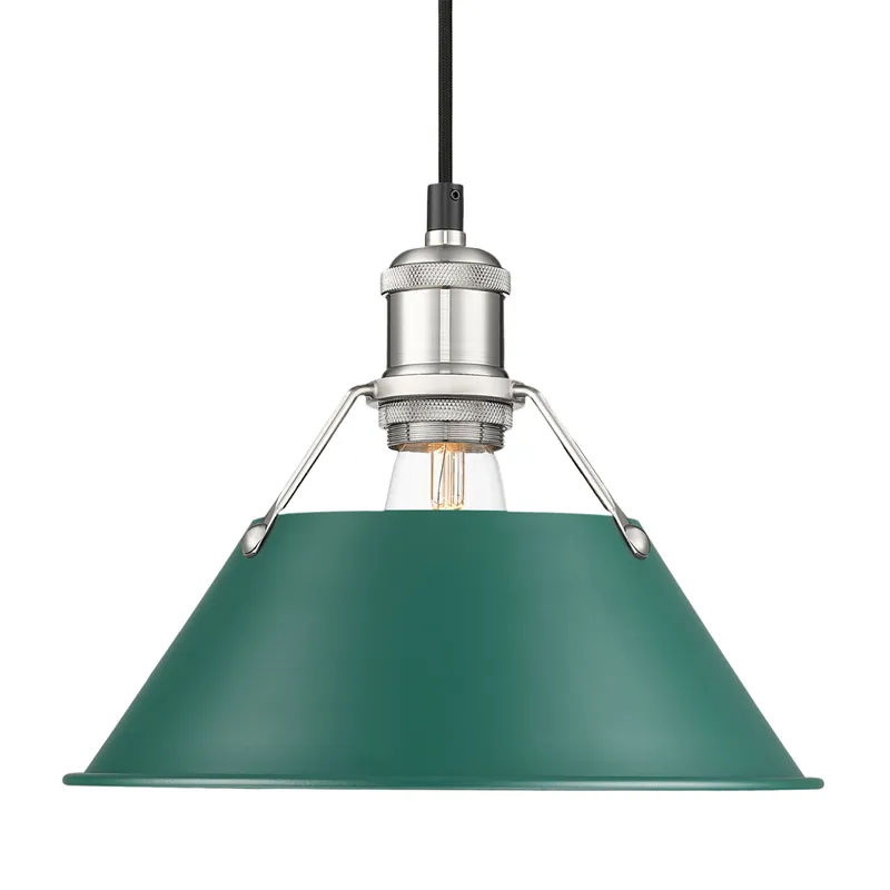 Yep by Golden Lighting Orwell 1-light 14in Pendant in Pewter and Pine Green shade — Golden Lighting LED Pendant Lights 100.0W 