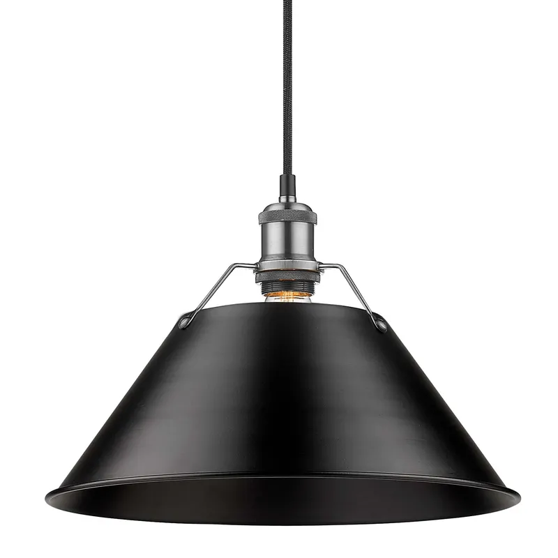 Yep by Golden Lighting Orwell 1-light 14in Pendant in Pewter and Matte Black shade — Golden Lighting LED Pendant Lights 100.0W 