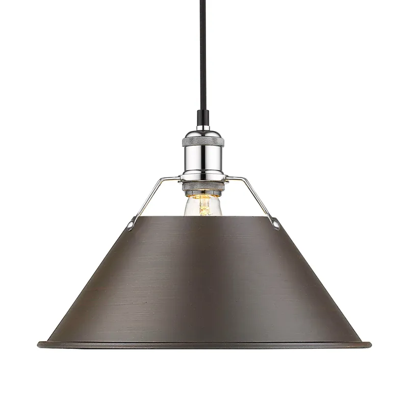 Yep by Golden Lighting Orwell 1-light 14in Pendant in Chrome and Rubbed Bronze shade — Golden Lighting LED Pendant Lights  