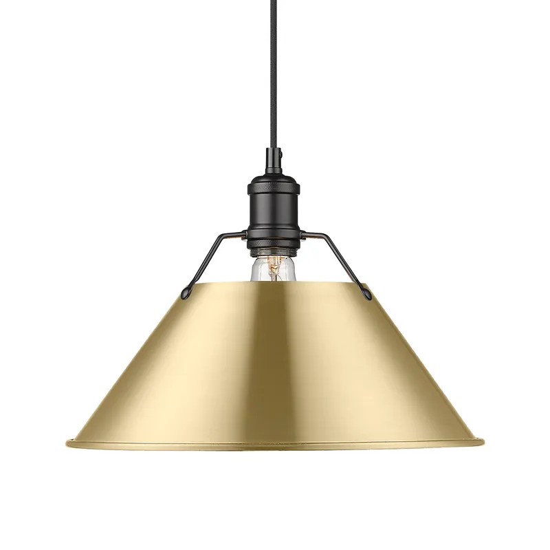 Yep by Golden Lighting Orwell 1-light 14in Pendant in Matte Black and Brushed Champagne Brass shade — Golden Lighting LED Pendant Lights 100.0W 