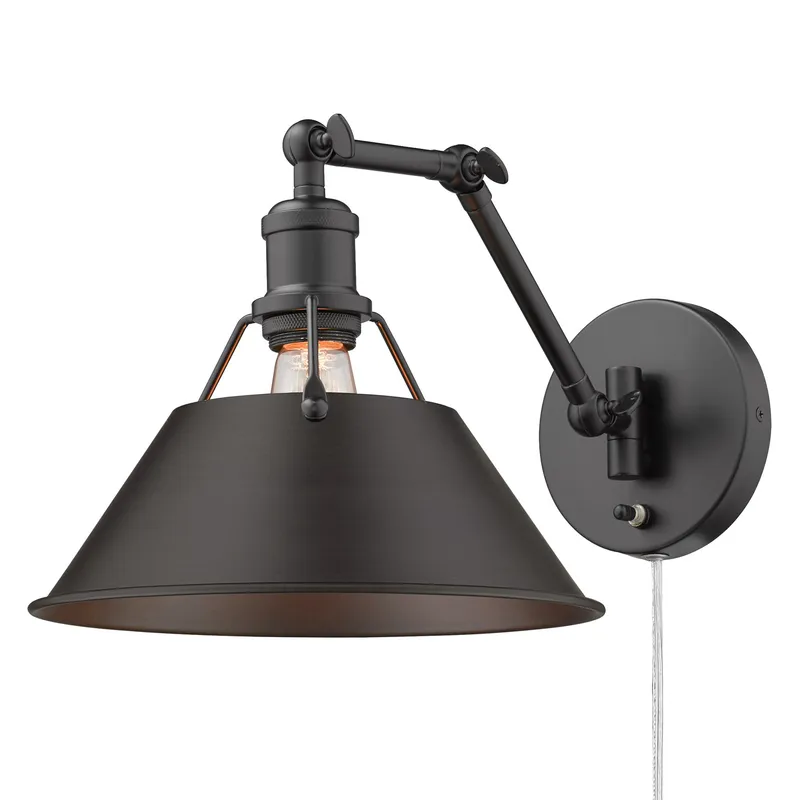 Yep by Golden Lighting Orwell 1-light Swing Arm Wall Lamp in Matte Black and Rubbed Bronze shade — Golden Lighting LED Wall Lights 1.0W 