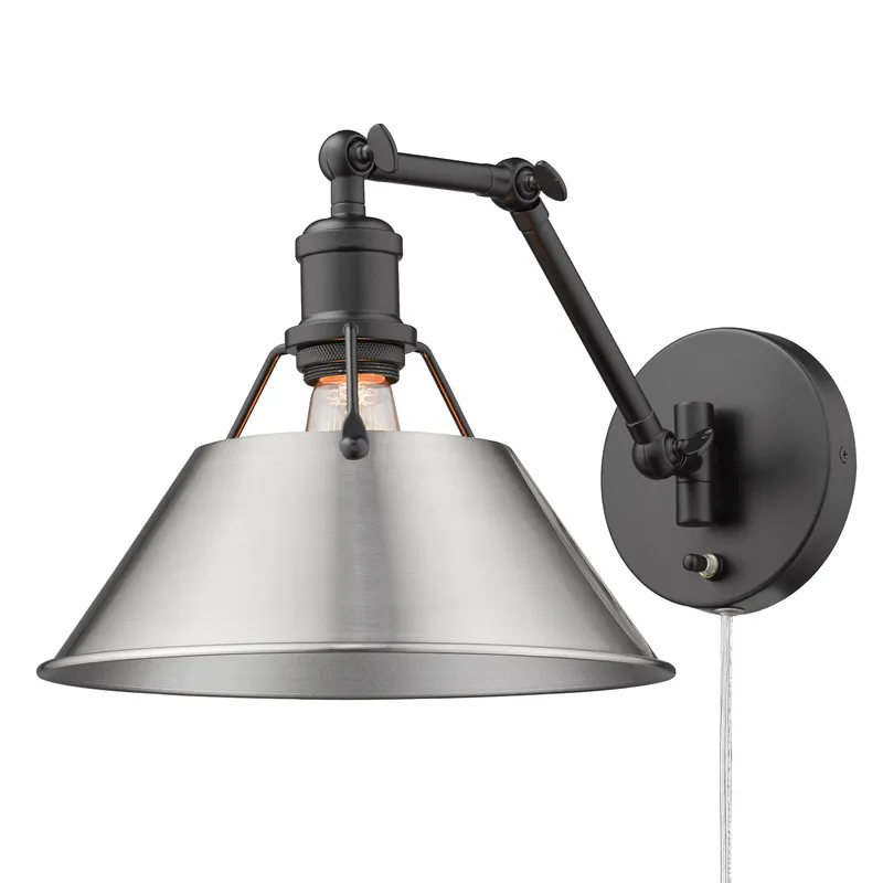 Yep by Golden Lighting Orwell 1-light Swing Arm Wall Lamp in Matte Black and Pewter shade — Golden Lighting LED Wall Lights 1.0W 