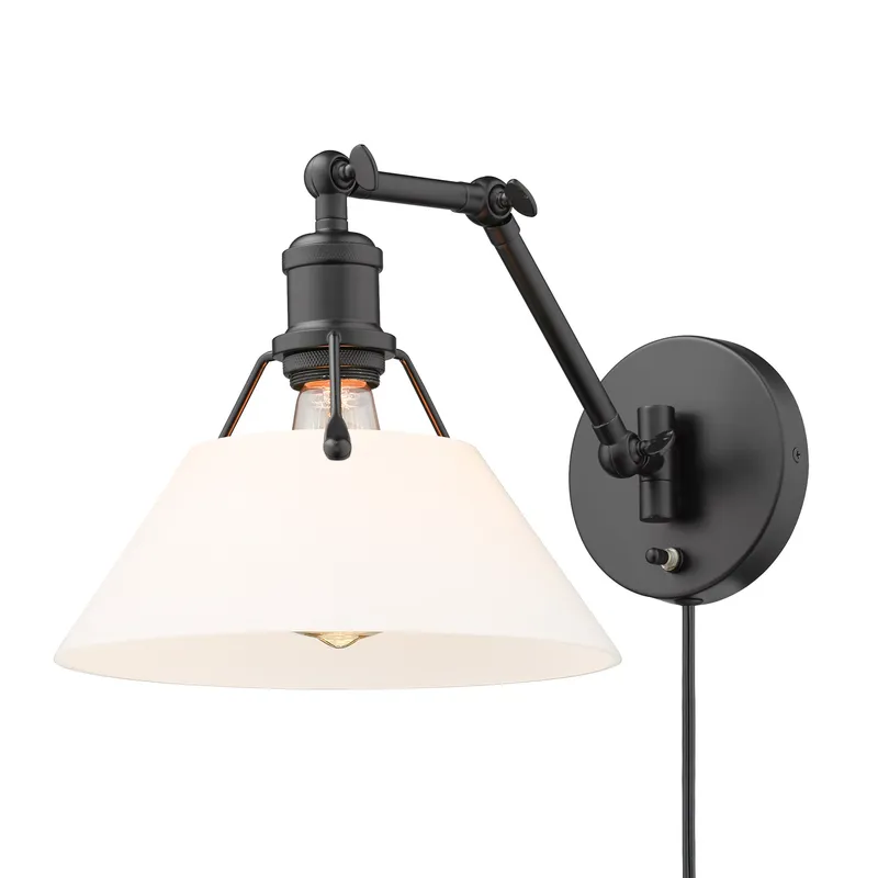 Yep by Golden Lighting Orwell 1-light Swing Arm Wall Lamp in Matte Black and Opal Glass — Golden Lighting LED Wall Lights 1.0W 