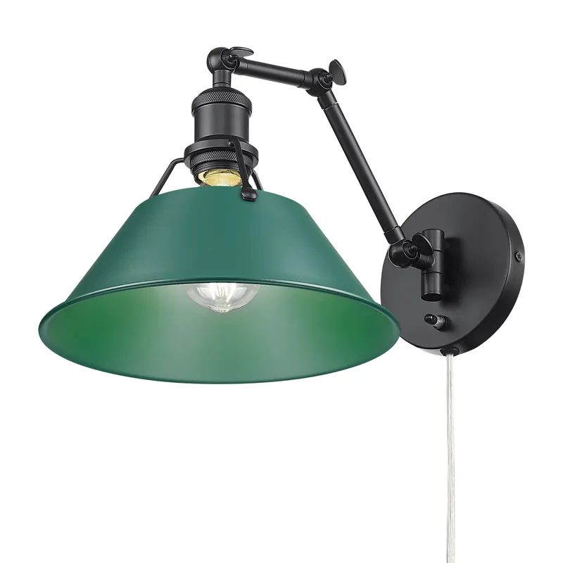 Yep by Golden Lighting Orwell 1-light Swing Arm Wall Lamp in Matte Black and Pine Green shade — Golden Lighting LED Wall Lights 1.0W 