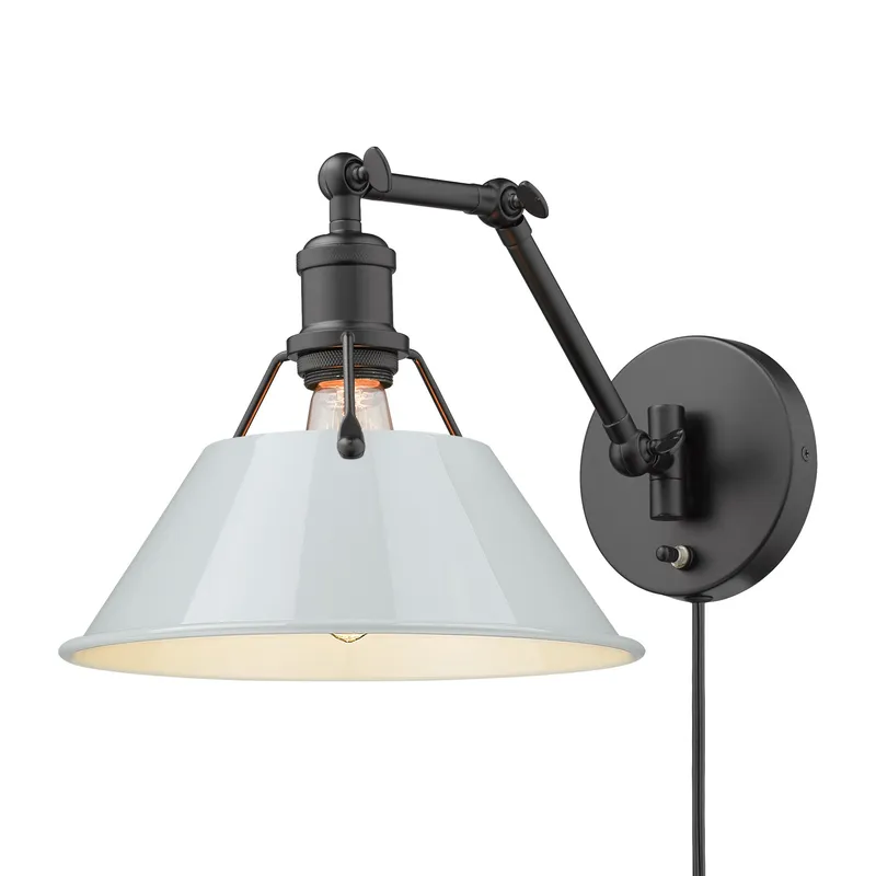 Yep by Golden Lighting Orwell 1-light Swing Arm Wall Lamp in Matte Black and Dusky Blue shade — Golden Lighting LED Wall Lights 1.0W 