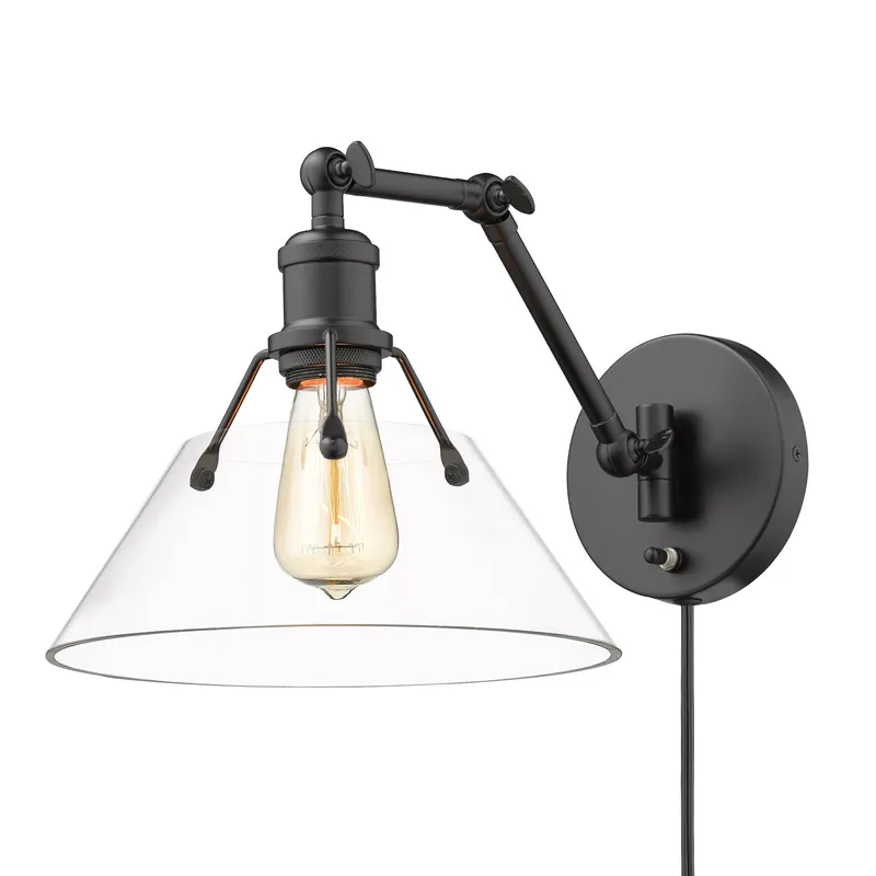 Yep by Golden Lighting Orwell 1-light Swing Arm Wall Lamp in Matte Black and Clear Glass — Golden Lighting LED Wall Lights 1.0W 