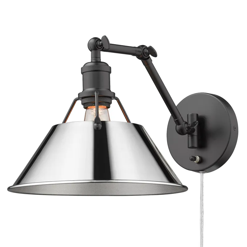 Yep by Golden Lighting Orwell 1-light Swing Arm Wall Lamp in Matte Black and Chrome shade — Golden Lighting LED Wall Lights 1.0W 