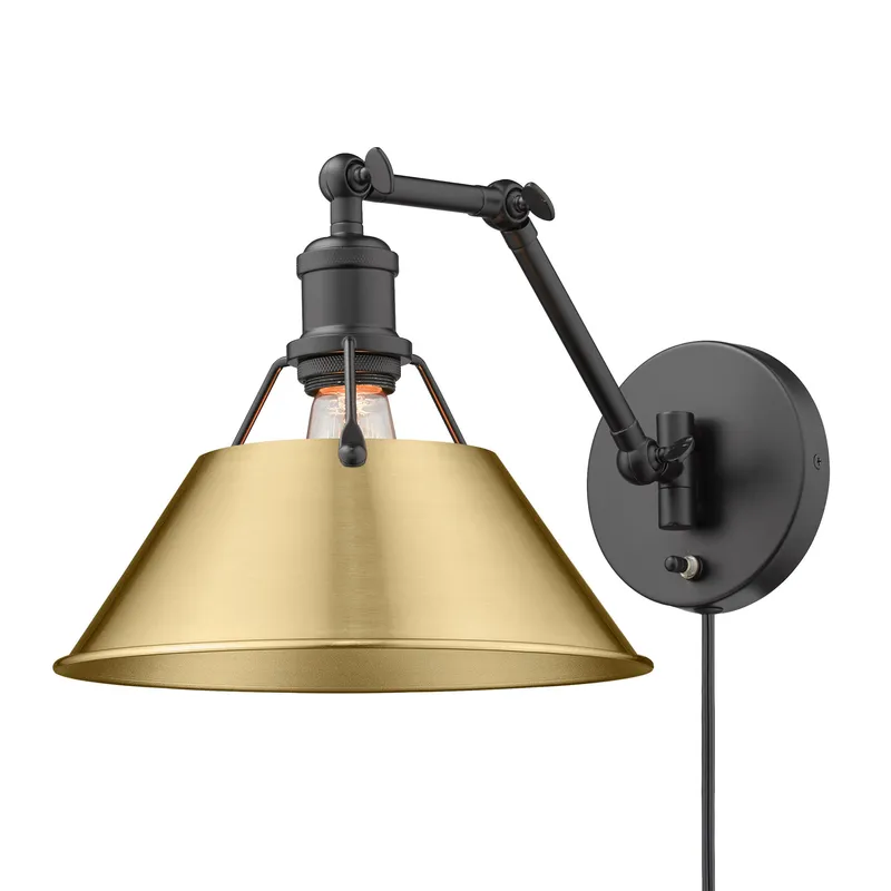 Yep by Golden Lighting Orwell 1-light Swing Arm in Matte Black and Brushed Champagne Brass shade — Golden Lighting LED Wall Lights 1.0W 