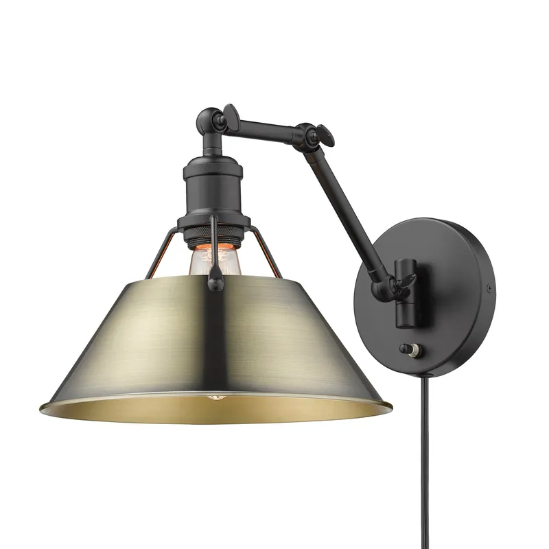 Yep by Golden Lighting Orwell 1-light Swing Arm Wall Lamp in Matte Black and Aged Brass shade — Golden Lighting LED Wall Lights 1.0W 