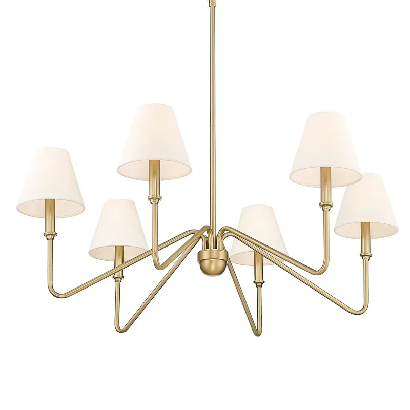 Yep by Golden Lighting Kennedy 6-light Chandelier in Brushed Champagne Brass and Ivory Linen shade — Golden Lighting LED Pendant Lights  