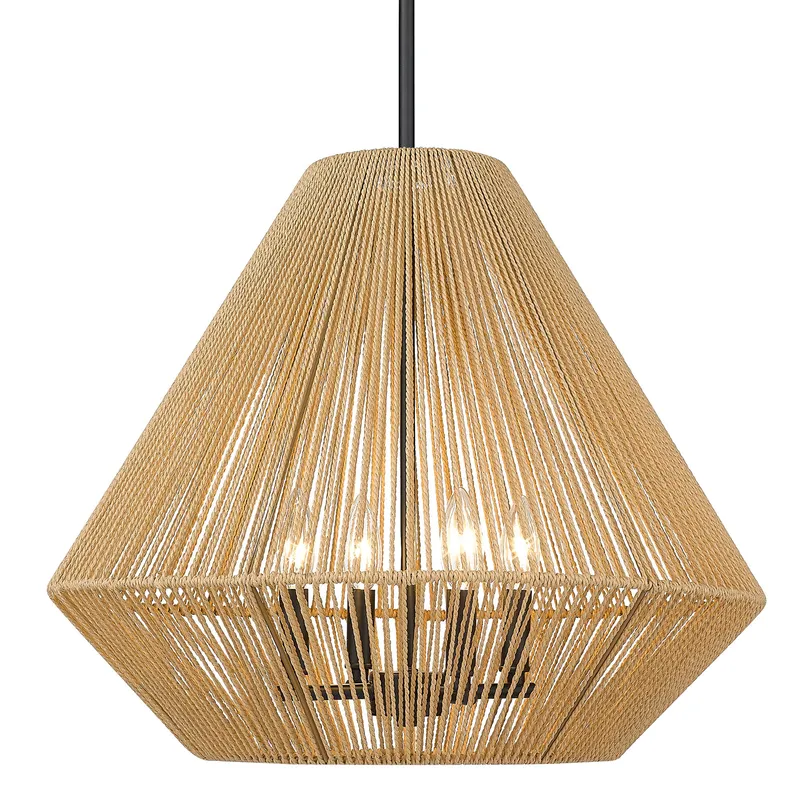 Golden Lighting Valentina 4-light Pendant in Matte Black and Natural Raphia Rope shade — Golden Lighting LED Pendant Lights  