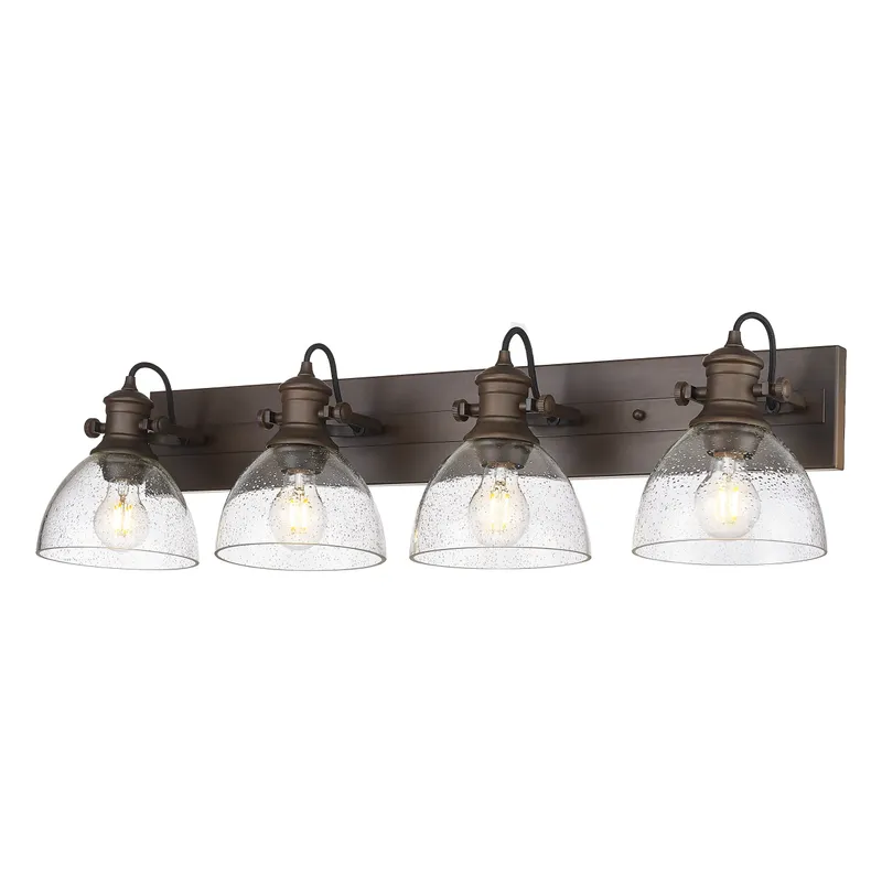 Yep by Golden Lighting Hines 4-light Vanity in Rubbed Bronze and Seeded Glass — Golden Lighting LED Wall Lights 60.0W 
