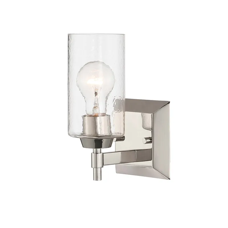 Brilia 1-light Wall Sconce Vanity in Polished Nickel with Hammered Water Glass — Golden Lighting LED Wall Lights  