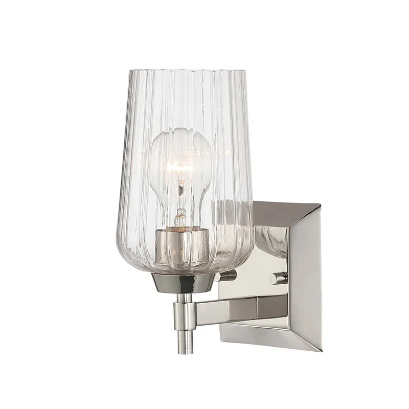 Brilia 1-light Wall Sconce Vanity in Polished Nickel with Fluted Glass — Golden Lighting LED Wall Lights  