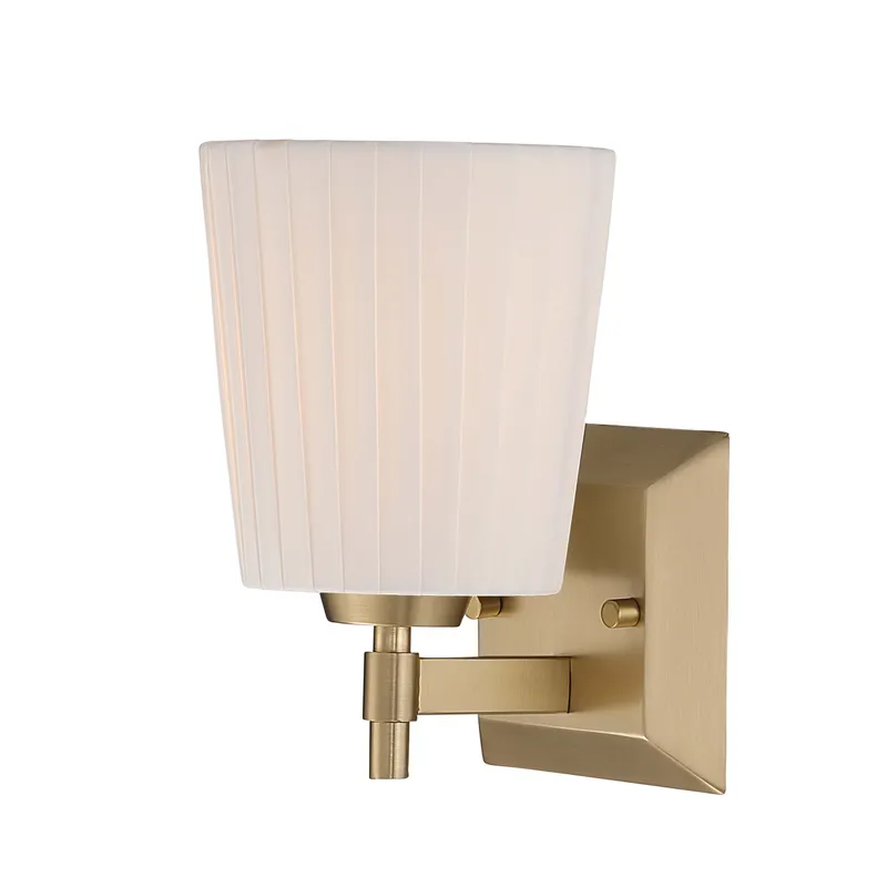 Brilia 1-light Wall Sconce Vanity in Brushed Champagne Brass with Pleated Shade — Golden Lighting LED Wall Lights  