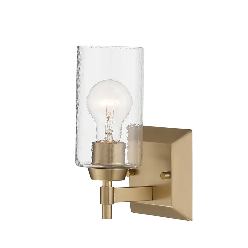 Brilia 1-light Wall Sconce Vanity in Brushed Champagne Brass with Hammered Water Glass — Golden Lighting LED Wall Lights  